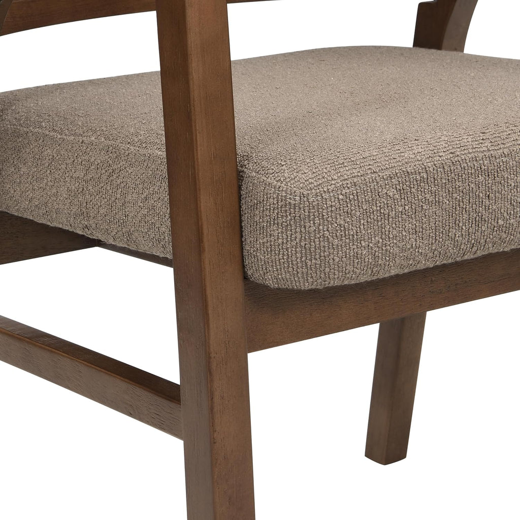 Christopher Knight Home Faritel Modern Dining Chairs Set of 2, Fabric Upholstered Kitchen Side Armchairs, Rubberwood Living Room Comfy Reading Chair with Curved Rattan Back, Walnut+Brown
