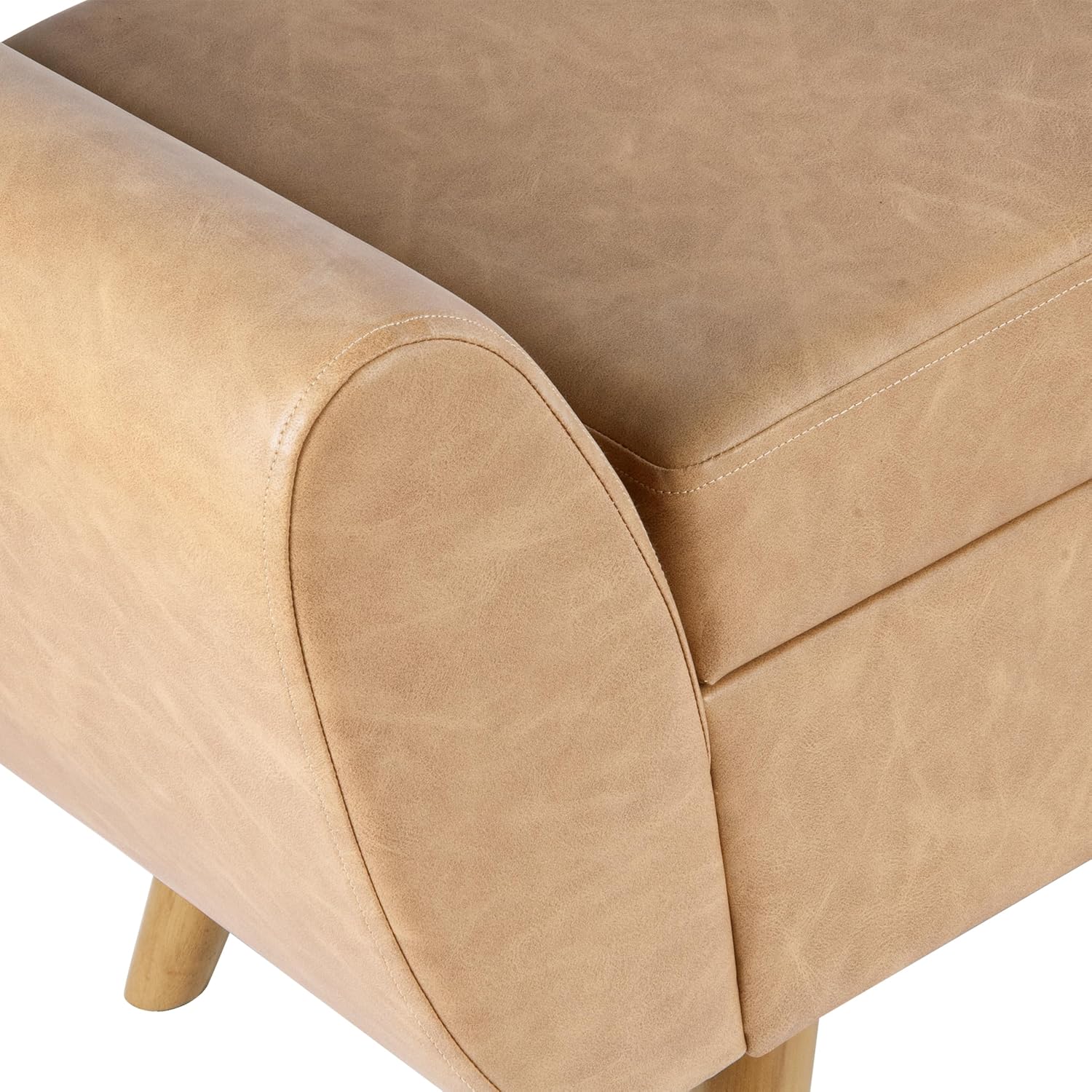 HomePop 60' Modern Storage Bench with Wood Legs - Sand Faux Leather