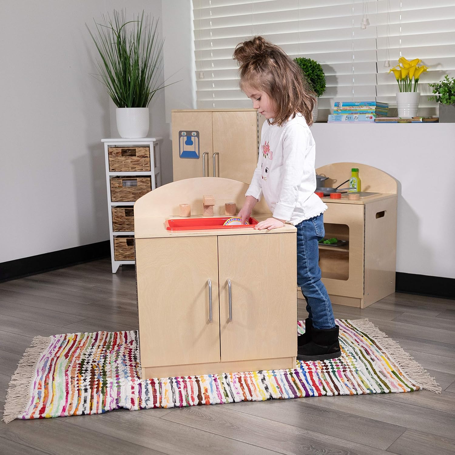 Flash Furniture Hercules Children's Wooden Kitchen Sink for Commercial or Home Use - Safe, Kid Friendly Design