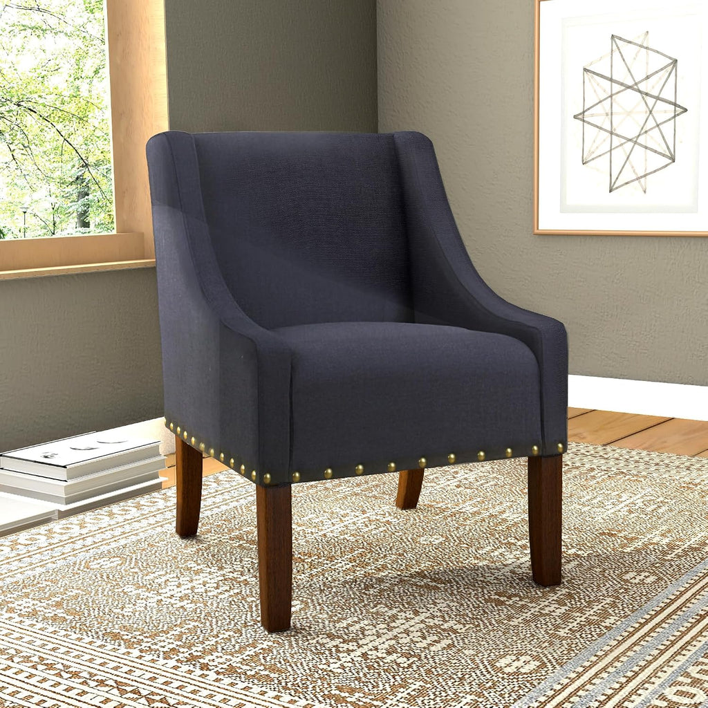 Homepop Home Decor | Upholstered Classic Swoop Arm Accent Chair | Accent Chairs for Living Room & Bedroom | Decorative Home Furniture, Deep Navy