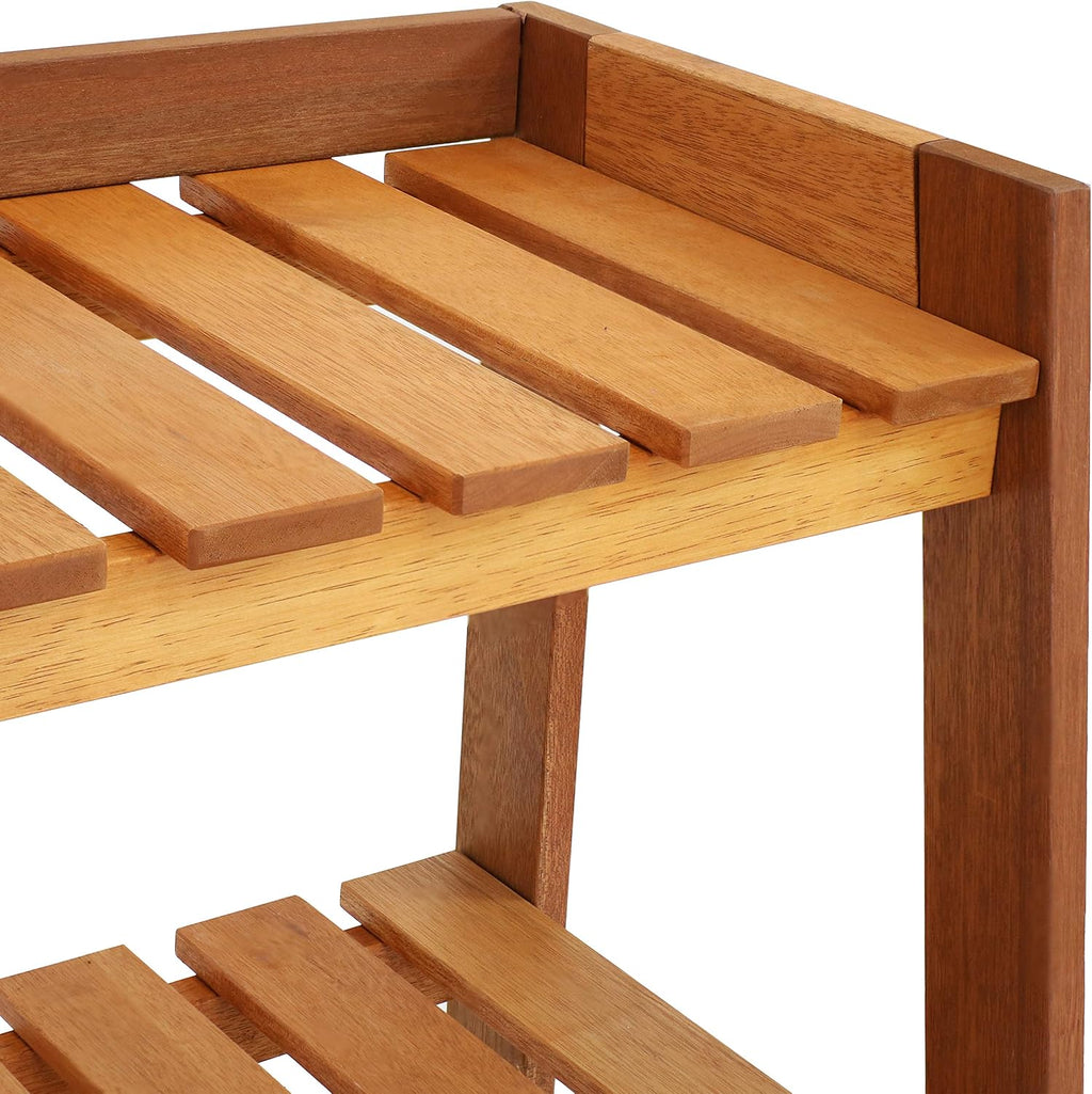 Sunnydaze Outdoor Meranti Wood 3-Tiered Garden Shelf with Teak Oil Finish