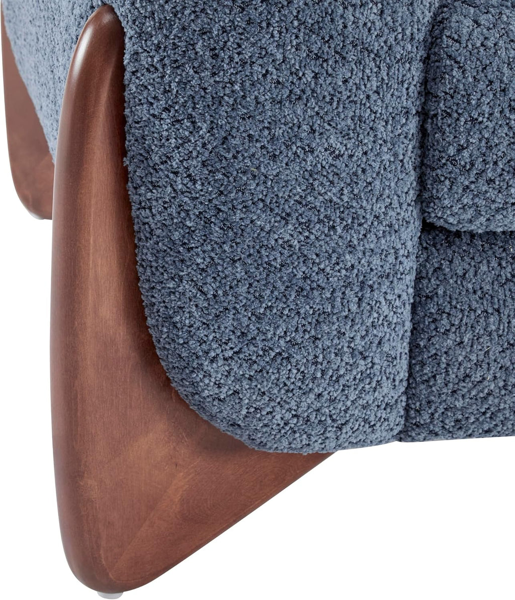 Christopher Knight Home Alma 63' Boucle Loveseat with Wood Legs, 2 Seater Sofa Couches for Living Room, Upholstered Couch Chair, Soft Seating Lounge Sofa Chair, Cozy Loveseat with Armrest, Navy Blue
