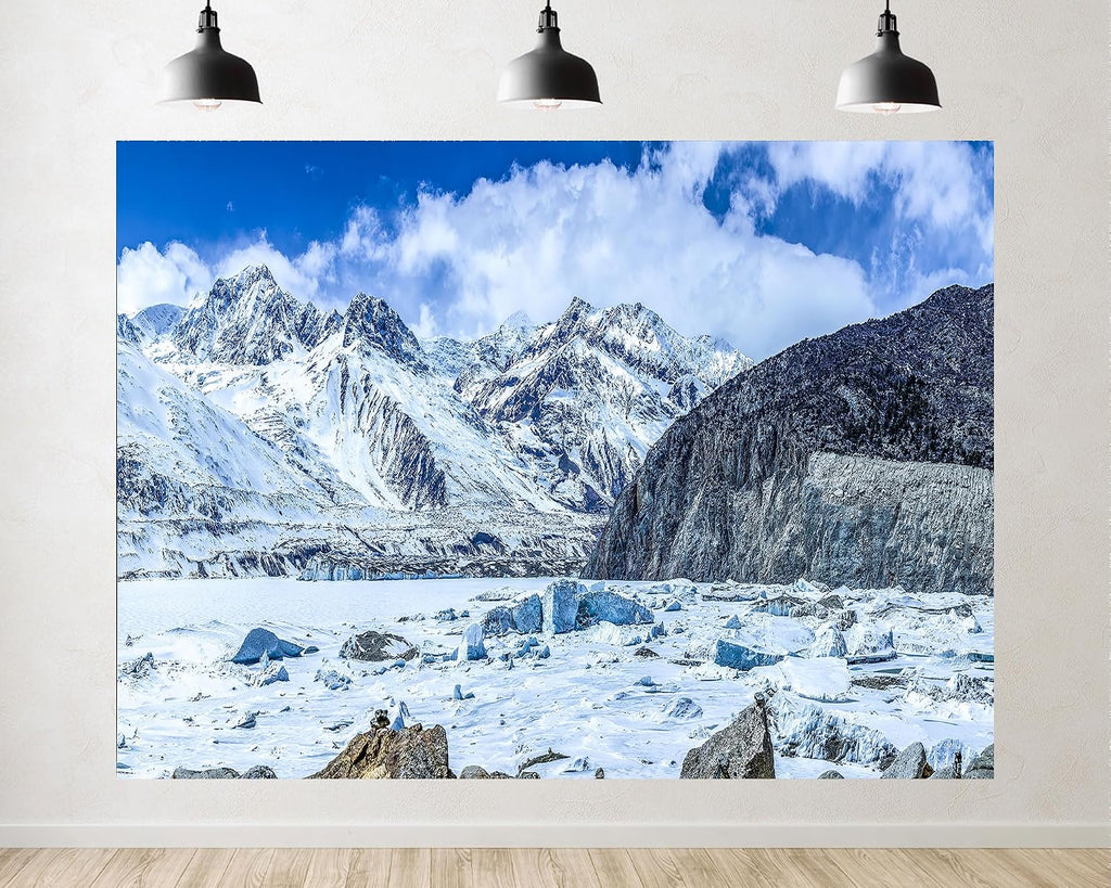 Trykid 20x10ft Glacier Lake Snow Mountain Backdrop Scenic Ice Floes Rocky Peak Clear Sky Photography Background Outdoor Adventure Party Decoration Photo Booth Prop Fabric