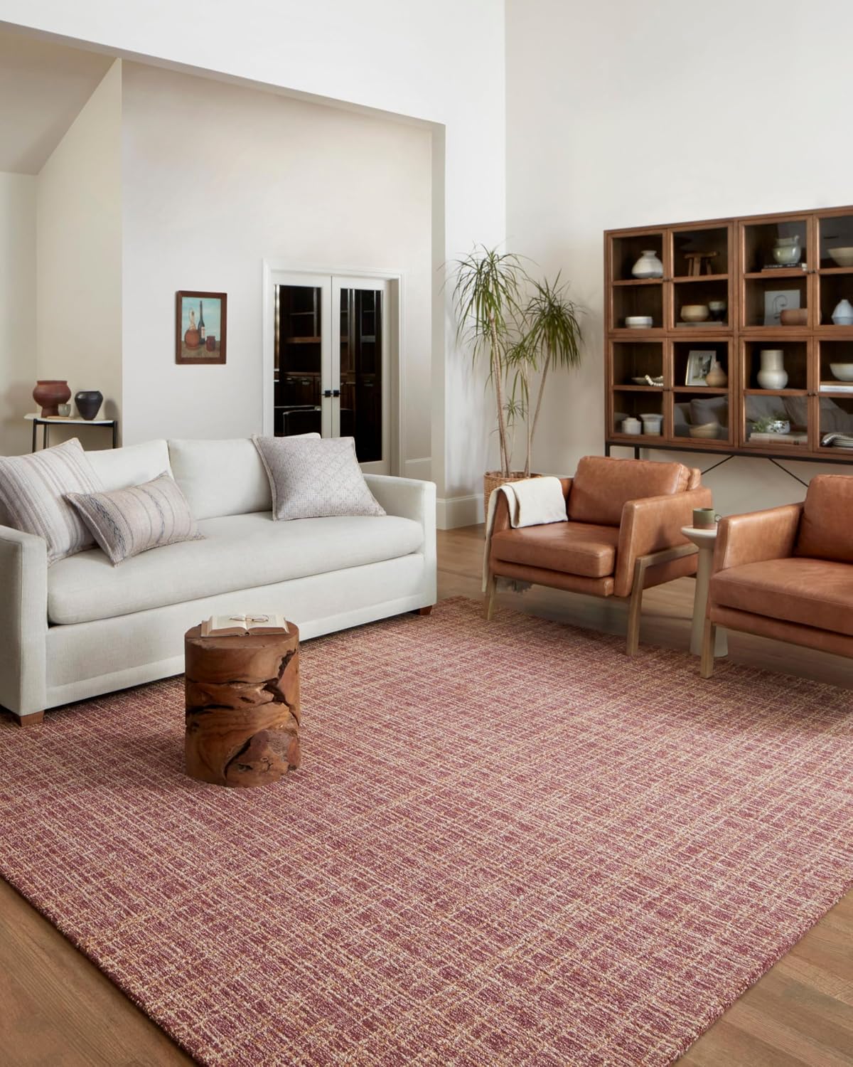 Loloi Chris Loves Julia Polly 7'-9' x 9'-9' Area Rug in Berry/Natural - Large Neutral Area Rug, Unique Patterned Rug for Living Room, Bedroom, Dining Area, Home Office