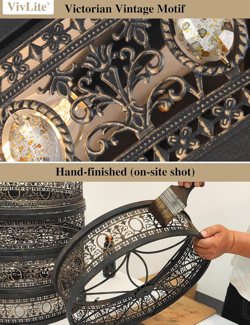 Flush Mount Ceiling Fan with Light and Remote,Low Profile Enclosed Crystal Drum Caged Fandelier,Vintage Black Gold Baroque Ceiling Fan Light Fixture for Bedroom,Dining Room, Living Room,Kitchen Island