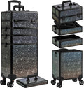 AROUS Rolling Makeup Train Case 5 in 1 Cosmetology Case on Wheels Large Cosmetic Organizer Travel Cart for Hairstylist Artist Nail Beauty Salon Barber,Black