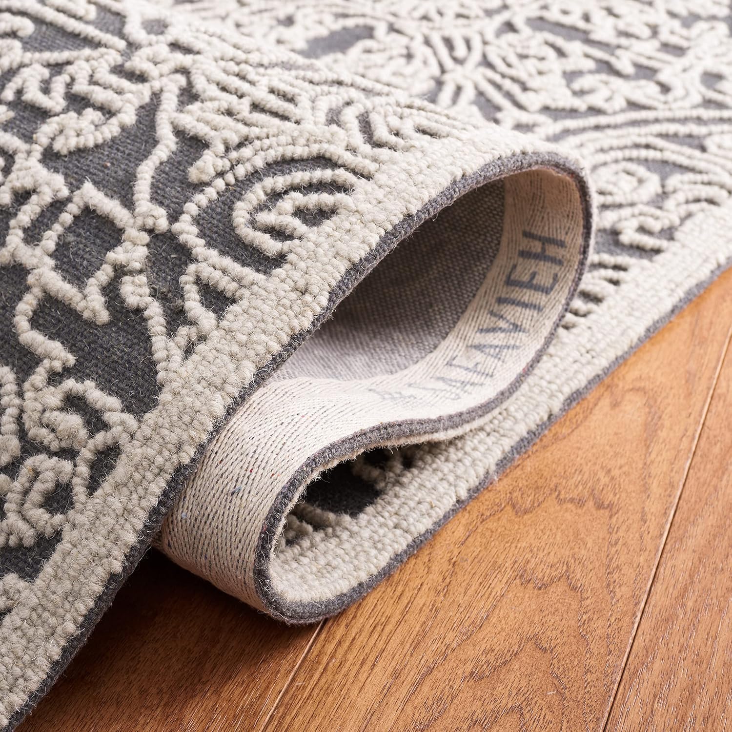 SAFAVIEH Trace Collection Area Rug - 9' x 12', Dark Grey & Light Grey, Handmade Wool, Ideal for High Traffic Areas in Living Room, Bedroom (TRC101A)