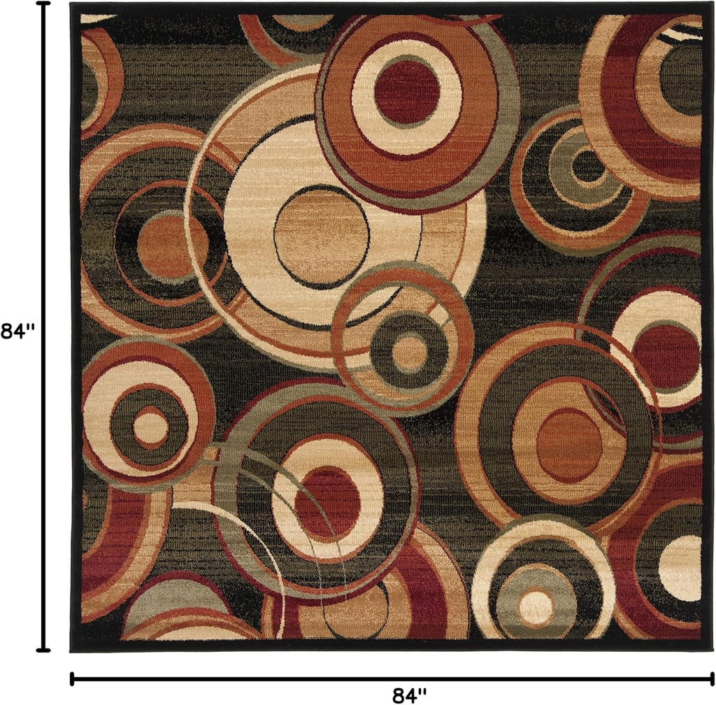SAFAVIEH Lyndhurst Collection Area Rug - 7' Square, Black & Multi, Mid-Century Modern Design, Non-Shedding & Easy Care, Ideal for High Traffic Areas in Living Room, Bedroom (LNH225B)