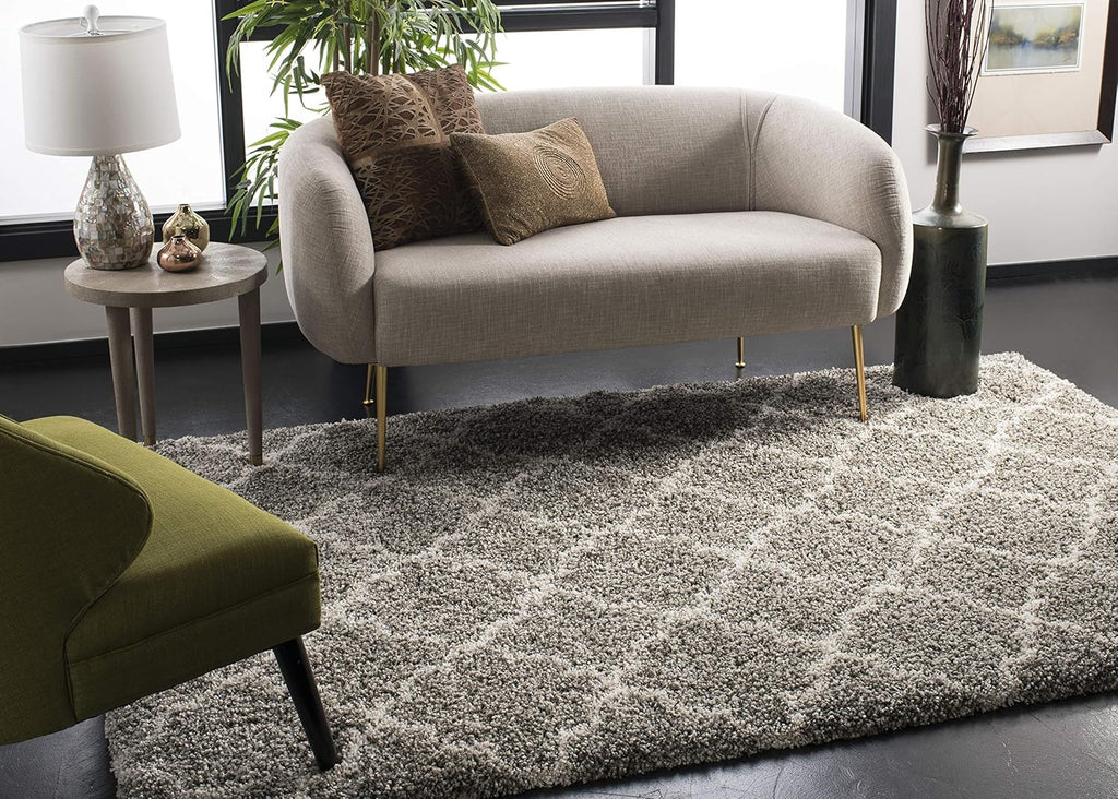 SAFAVIEH Hudson Shag Collection Area Rug - 7' Square, Grey & Ivory, Moroccan Trellis Design, Non-Shedding & Easy Care, 2-inch Thick Ideal for High Traffic Areas in Living Room, Bedroom (SGH282B)