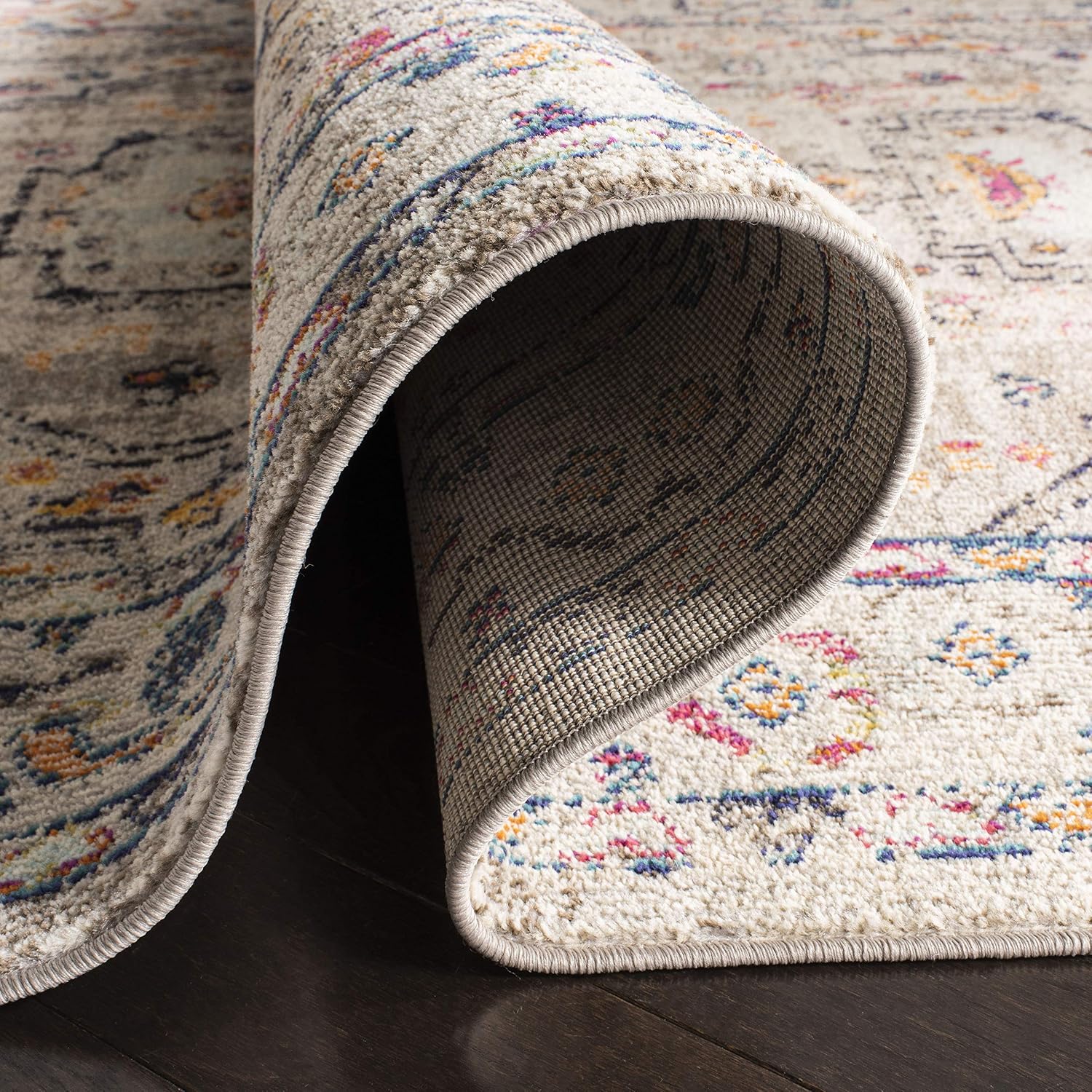 SAFAVIEH Madison Collection Runner Rug - 2'2' x 22', Grey & Blue, Boho Chic Medallion Distressed Design, Non-Shedding & Easy Care, Ideal for High Traffic Areas in Living Room, Bedroom (MAD468F)