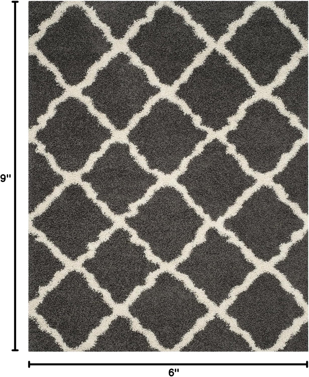 SAFAVIEH Dallas Shag Collection Area Rug - 6' x 9', Dark Grey & Ivory, Trellis Design, Non-Shedding & Easy Care, 1.5-inch Thick Ideal for High Traffic Areas in Living Room, Bedroom (SGD257A)