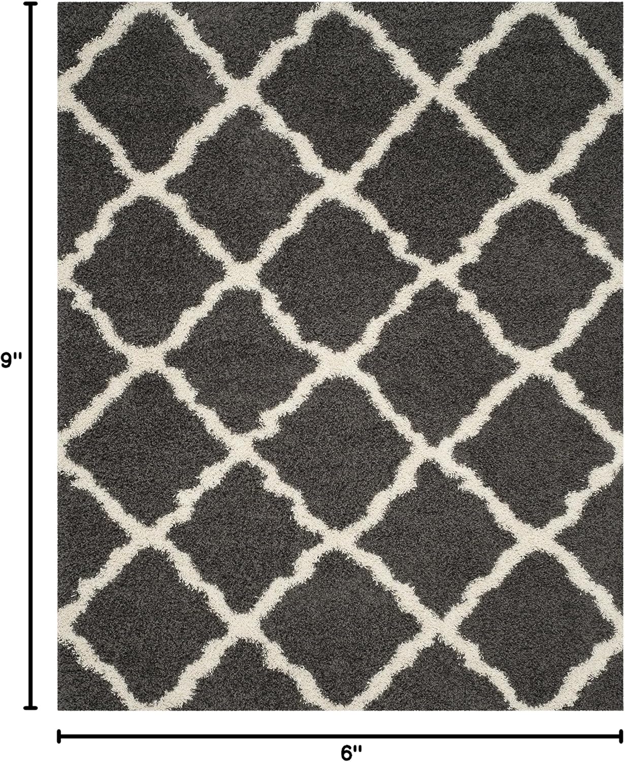 SAFAVIEH Dallas Shag Collection Area Rug - 6' x 9', Dark Grey & Ivory, Trellis Design, Non-Shedding & Easy Care, 1.5-inch Thick Ideal for High Traffic Areas in Living Room, Bedroom (SGD257A)