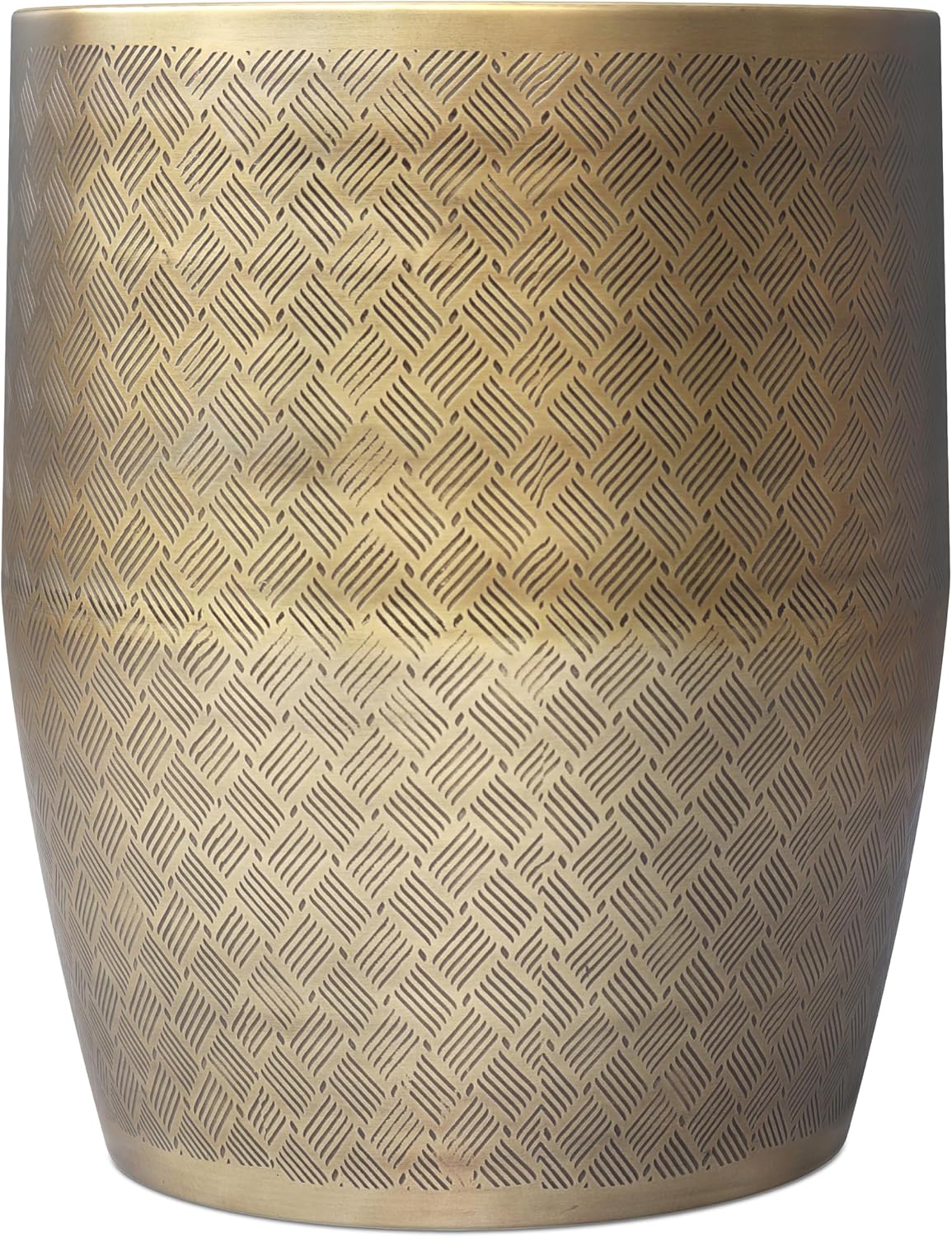 SIMPLIHOME Johnsen Metal Table - 18 inch Wide Solid Iron Round Accent Table in Antique Gold, Boho Side or End Table for Living Room or Family Room with Etched Cross Hatch Pattern, Assembled