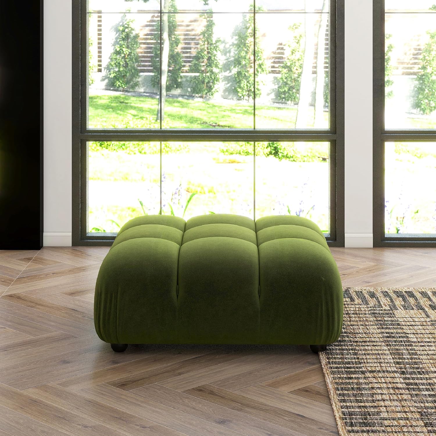 Jennifer Taylor Home Marcel 36' Bubble Modular Modern Cocktail Ottoman, Olive Green Performance Velvet