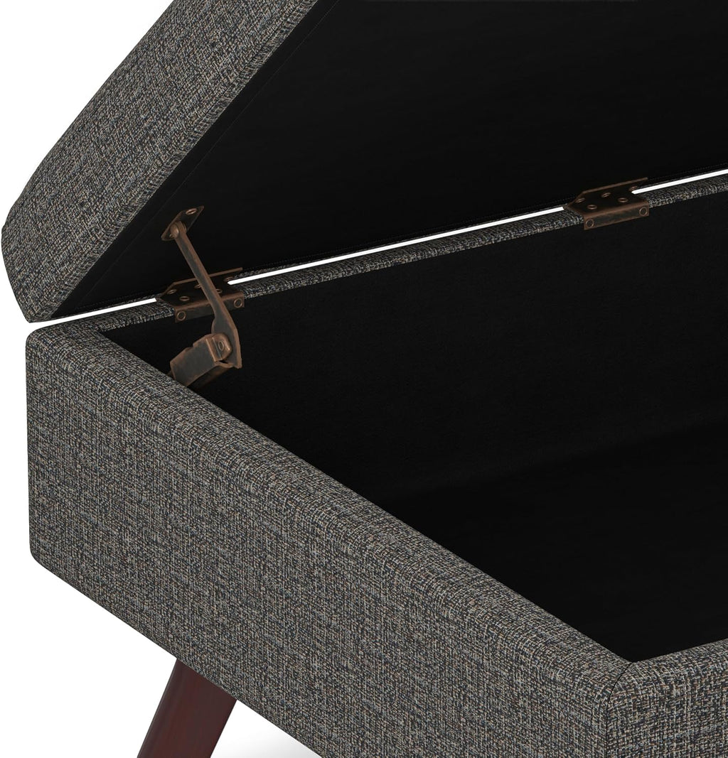 SIMPLIHOME Owen Coffee Table Storage Ottoman - 34' Wide x 19' High Upholstered Tweed Look Fabric Rectangular Lift-Top Ottoman in Ebony, Mid-Century Modern Bench for Living Room with Tapered Legs