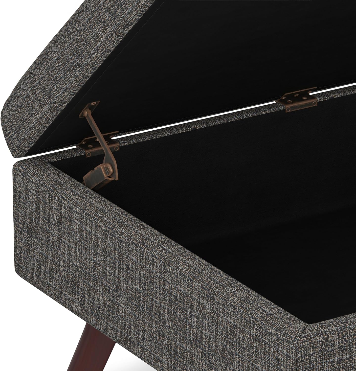 SIMPLIHOME Owen Coffee Table Storage Ottoman - 34' Wide x 19' High Upholstered Tweed Look Fabric Rectangular Lift-Top Ottoman in Ebony, Mid-Century Modern Bench for Living Room with Tapered Legs