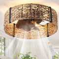 Ganeed 20' Boho Fandelier Ceiling Fan with Light, Rattan Caged Ceiling Fan with Light and Remote Control, Quiet Reversible Motor Enclosed Low Profile 6 Speeds for Bedroom Living Room Porch Kids Room