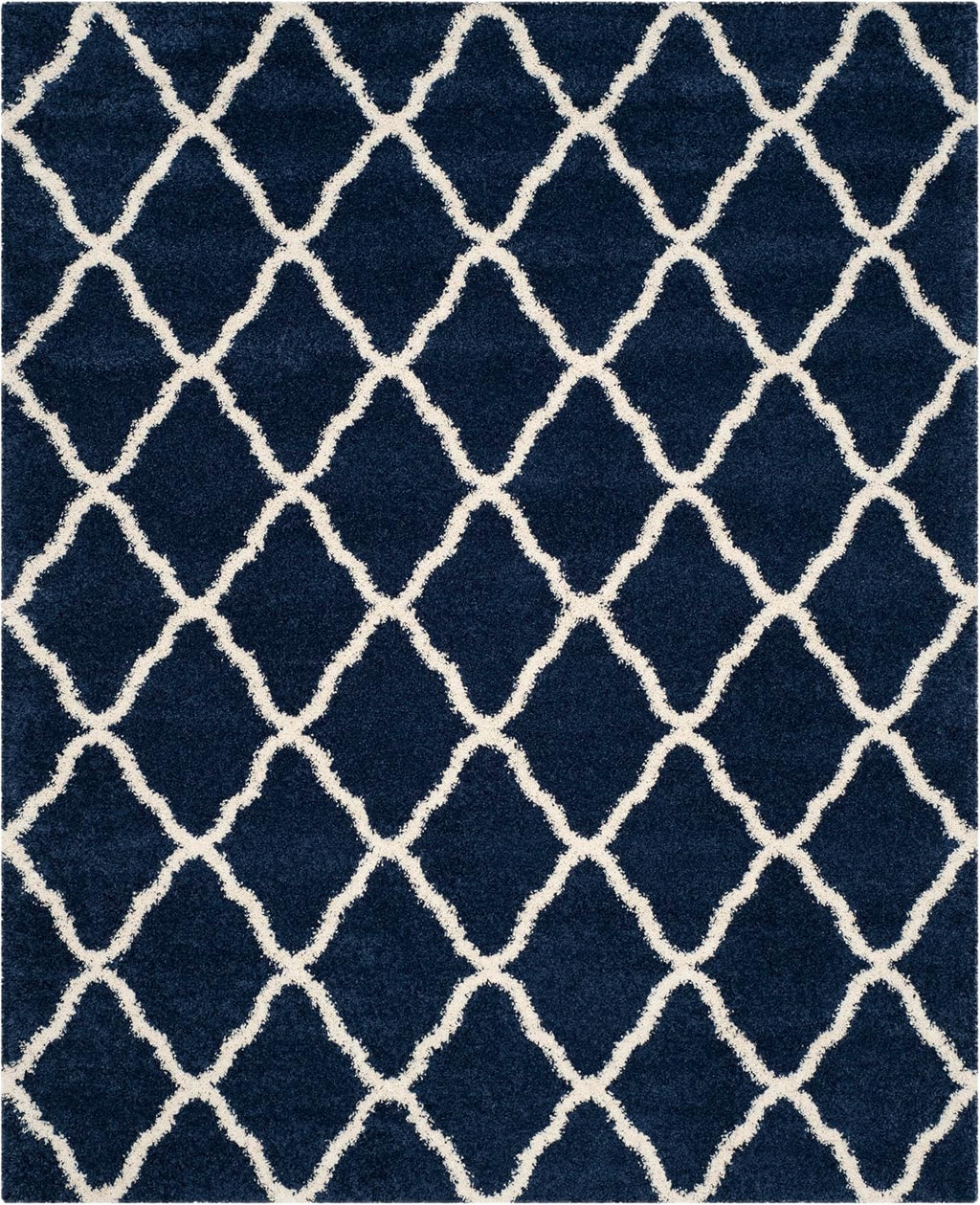 SAFAVIEH Hudson Shag Collection Area Rug - 9' x 12', Navy & Ivory, Moroccan Trellis Design, Non-Shedding & Easy Care, 2-inch Thick Ideal for High Traffic Areas in Living Room, Bedroom (SGH283C)