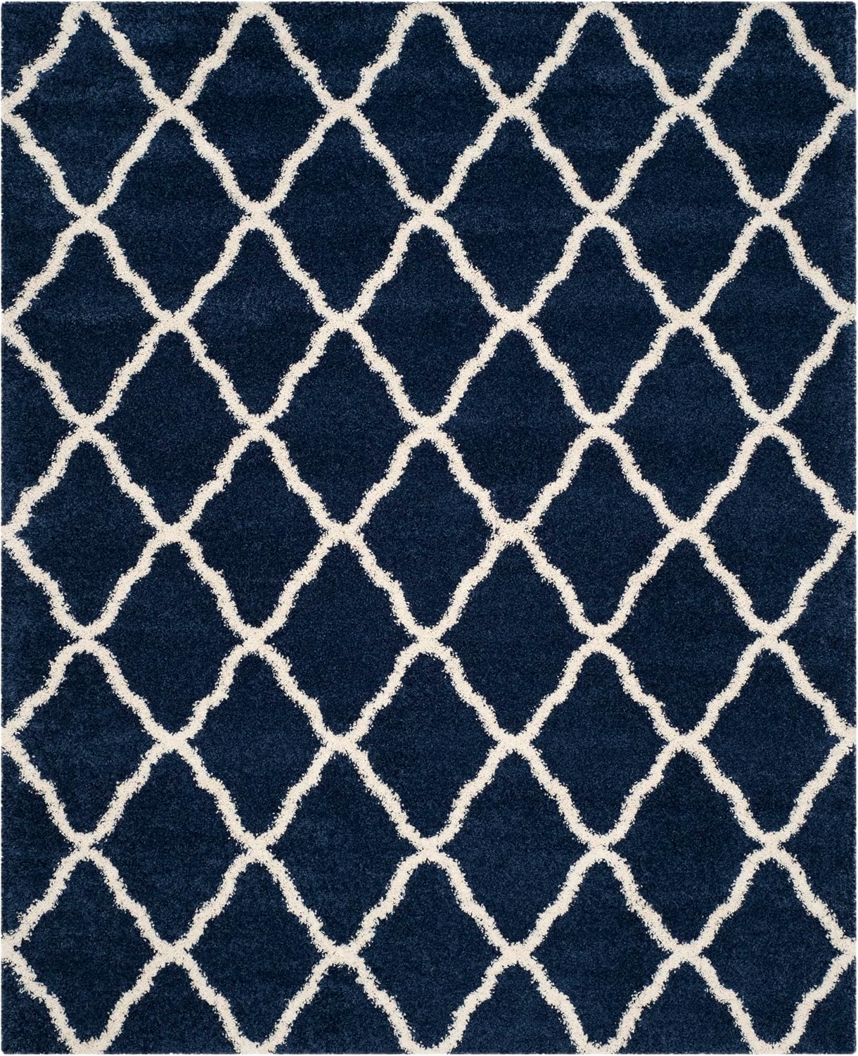 SAFAVIEH Hudson Shag Collection Area Rug - 9' x 12', Navy & Ivory, Moroccan Trellis Design, Non-Shedding & Easy Care, 2-inch Thick Ideal for High Traffic Areas in Living Room, Bedroom (SGH283C)