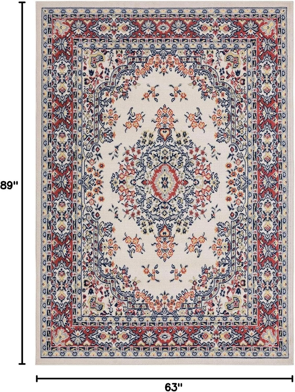 Home Dynamix Premium Sakarya Traditional Medallion Border Area Rug, Ivory/Red, 5'3'x7'5' Rectangle
