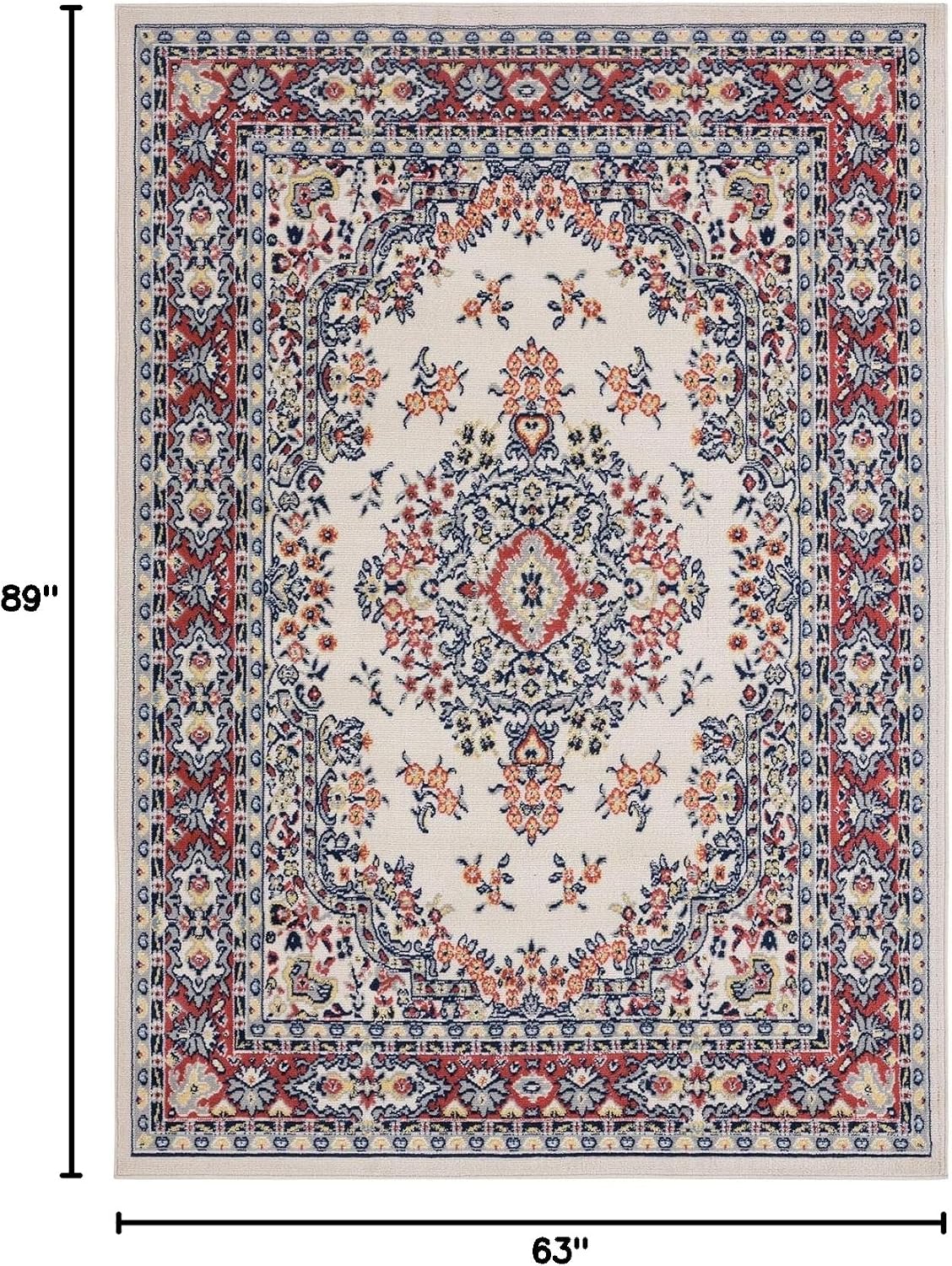 Home Dynamix Premium Sakarya Traditional Medallion Border Area Rug, Ivory/Red, 5'3'x7'5' Rectangle
