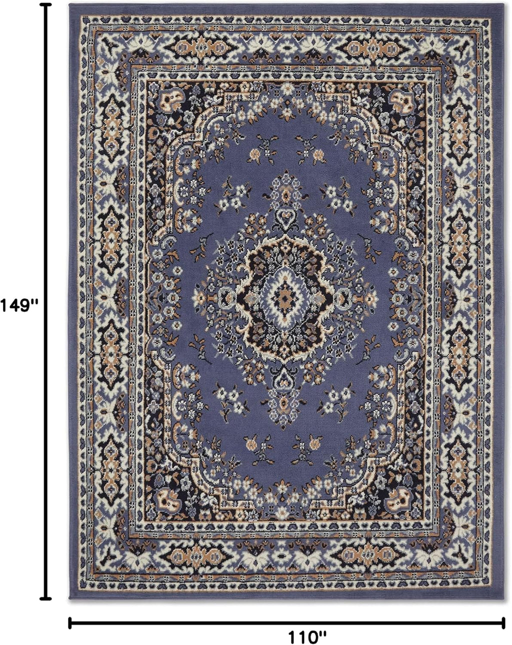 Home Dynamix Premium Sakarya Traditional Medallion Border Area Rug, Country Blue, 9'2'x12'5' Rectangle