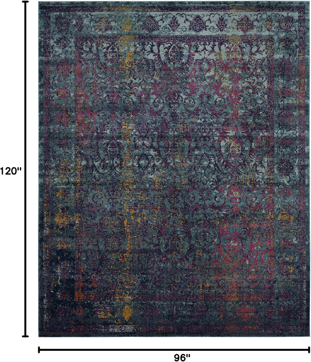 SAFAVIEH Granada Collection 8' x 10' Blue/Multi GRA351C Boho Chic Distressed Non-Shedding Living Room Bedroom Dining Home Office Area Rug
