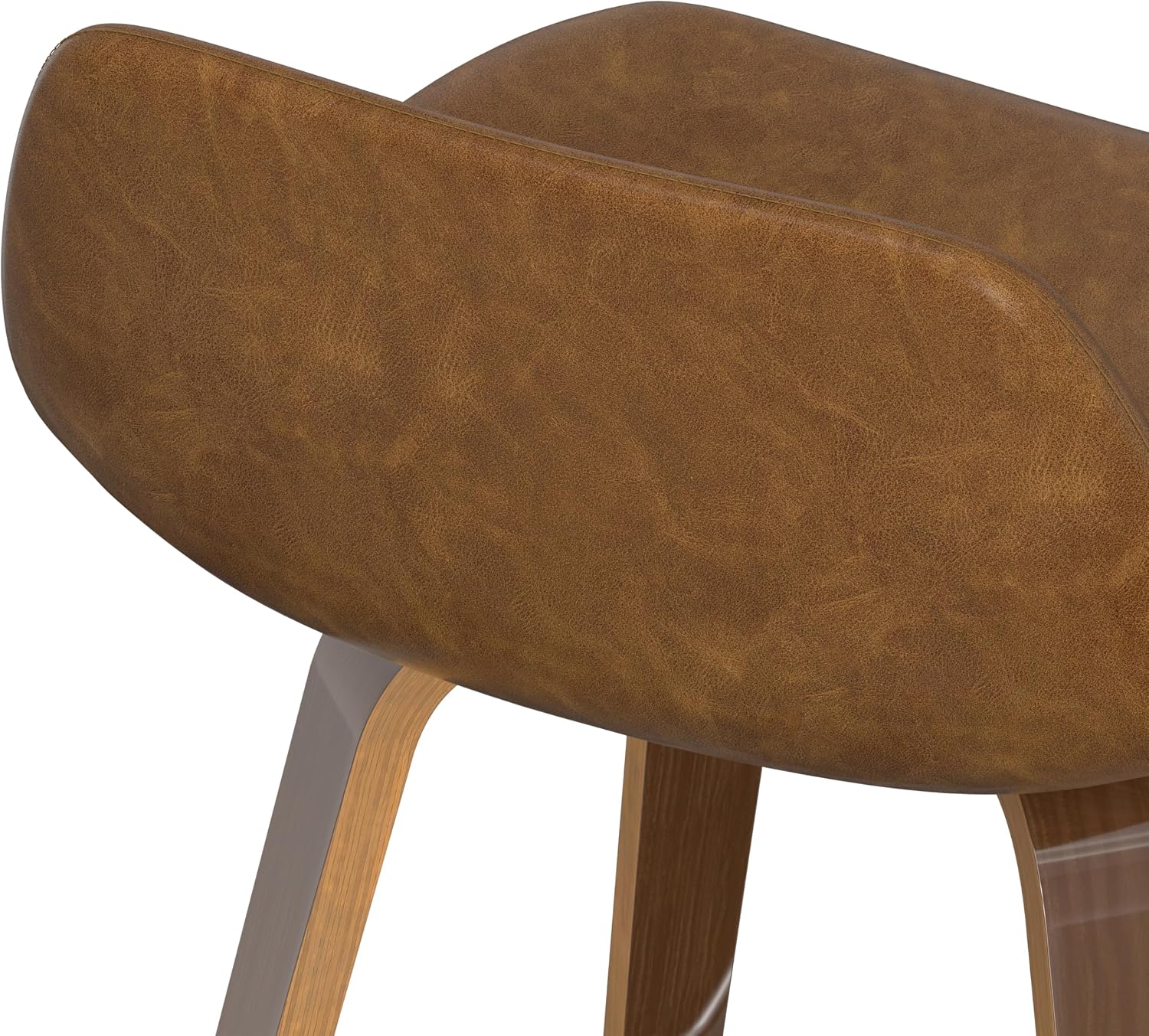 SIMPLIHOME Randolph Counter Stools (Set of 2) - 28 Inch Seat Height Upholstered Bentwood Kitchen Seats in Deep Tan Vegan Faux Leather, Mid Century Modern Seating with Curved Backrest and Footrest