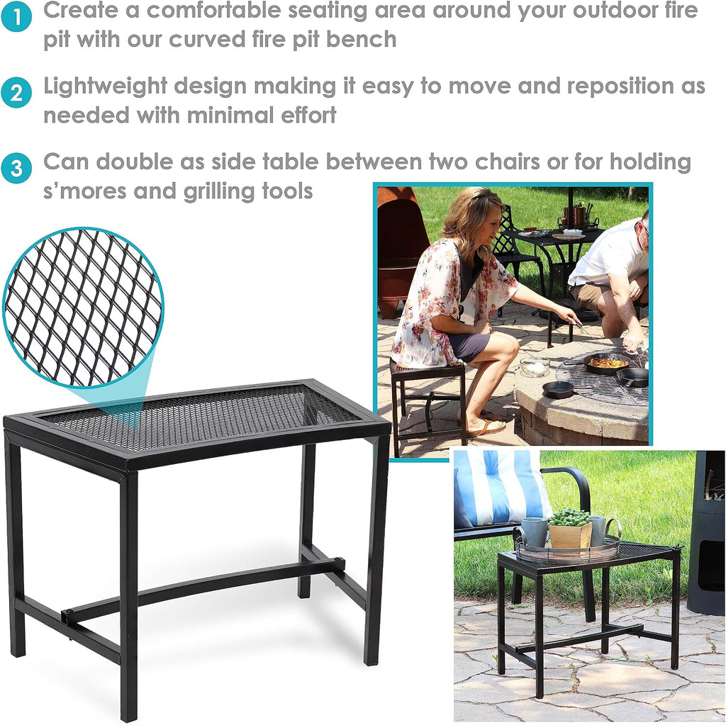 Sunnydaze Mesh Outdoor Curved Bench - Metal Patio Bench Set - Heavy-Duty Outdoor Seats for Backyard or Fire Pit - Black - Set of 2