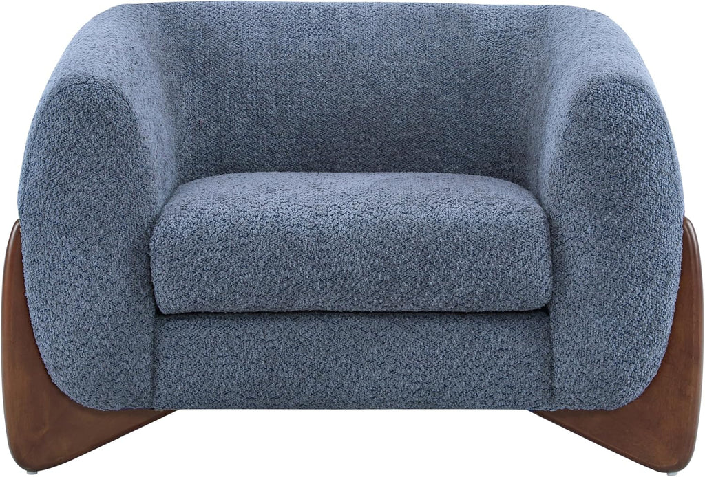 Christopher Knight Home Holly Modern Boucle Fabric Upholstered Club Chair for Living Room, Home Office, Apartment, Relaxing Chair with Removable Cushion and Birch Wood Legs, Blue + Walnut