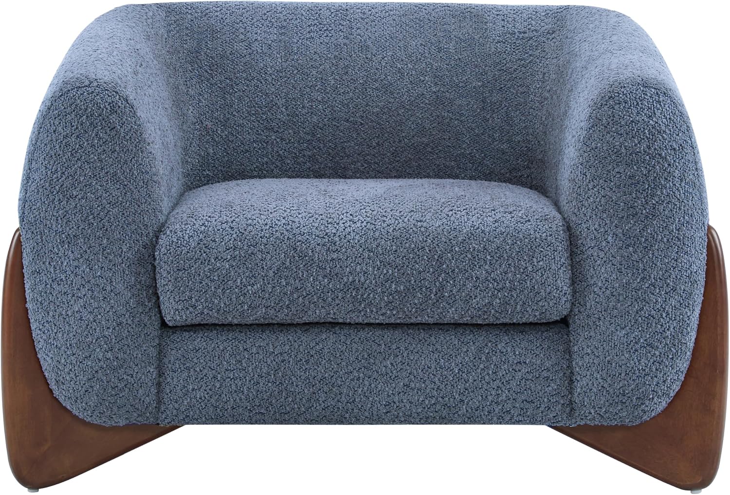 Christopher Knight Home Holly Modern Boucle Fabric Upholstered Club Chair for Living Room, Home Office, Apartment, Relaxing Chair with Removable Cushion and Birch Wood Legs, Blue + Walnut