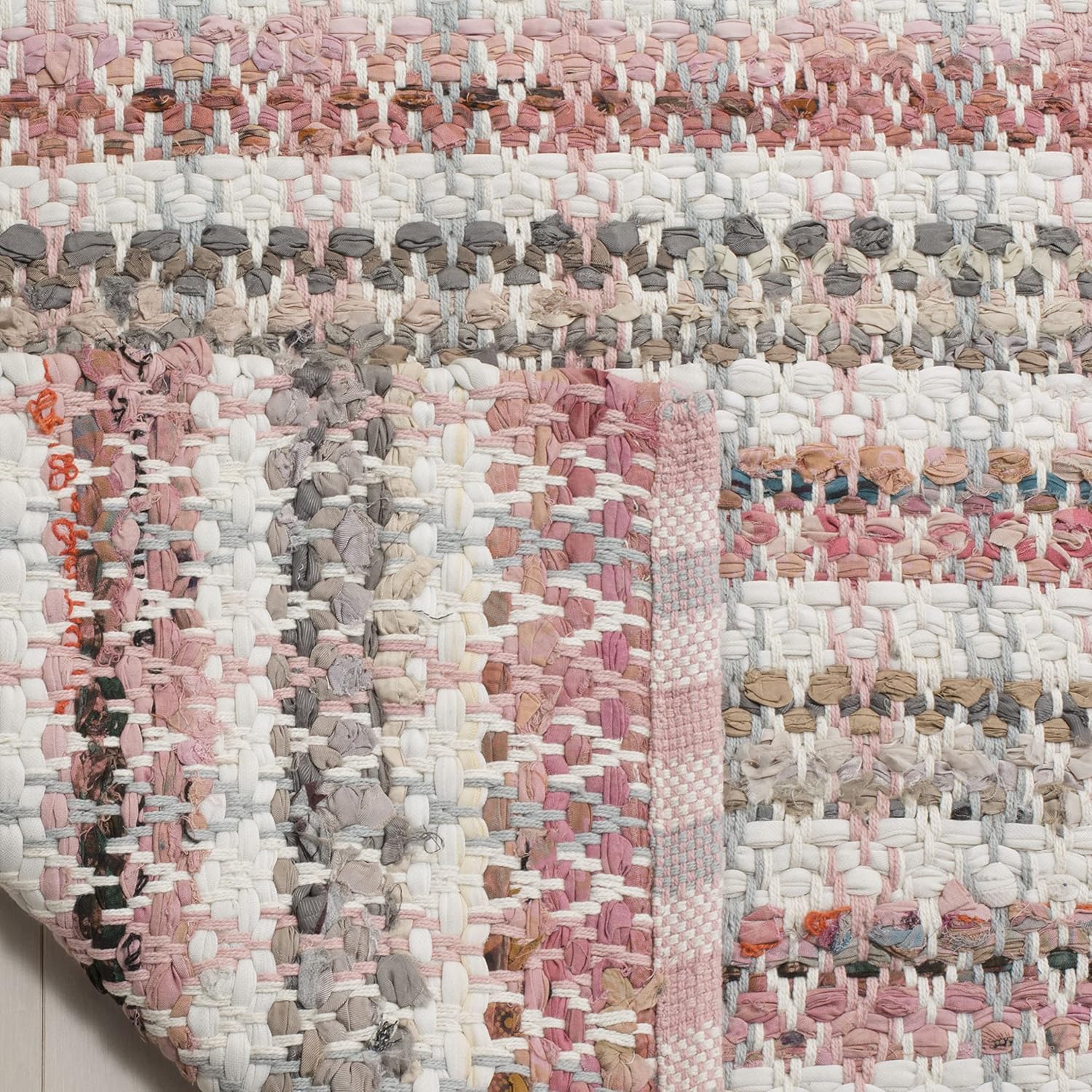 SAFAVIEH Area Rug 8x10 - Montauk Collection - Large - Pink & Multi, Handmade Cotton, Ideal for Living Room, Bedroom, Office, Dining Space (MTK950D)
