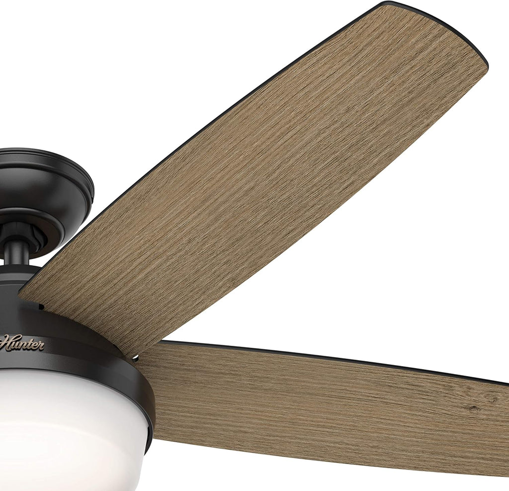 Hunter Fan 52 inch Contemporary Matte Black Indoor Ceiling Fan with Light Kit and Remote Control (Renewed)