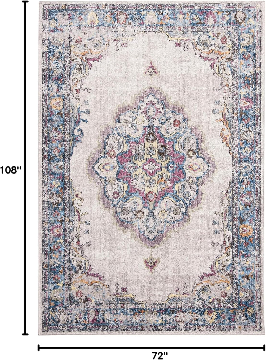 SAFAVIEH Bristol Collection Area Rug - 6' x 9', Light Grey & Blue, Boho Chic Medallion Distressed Design, Non-Shedding & Easy Care, Ideal for High Traffic Areas in Living Room, Bedroom (BTL343A)