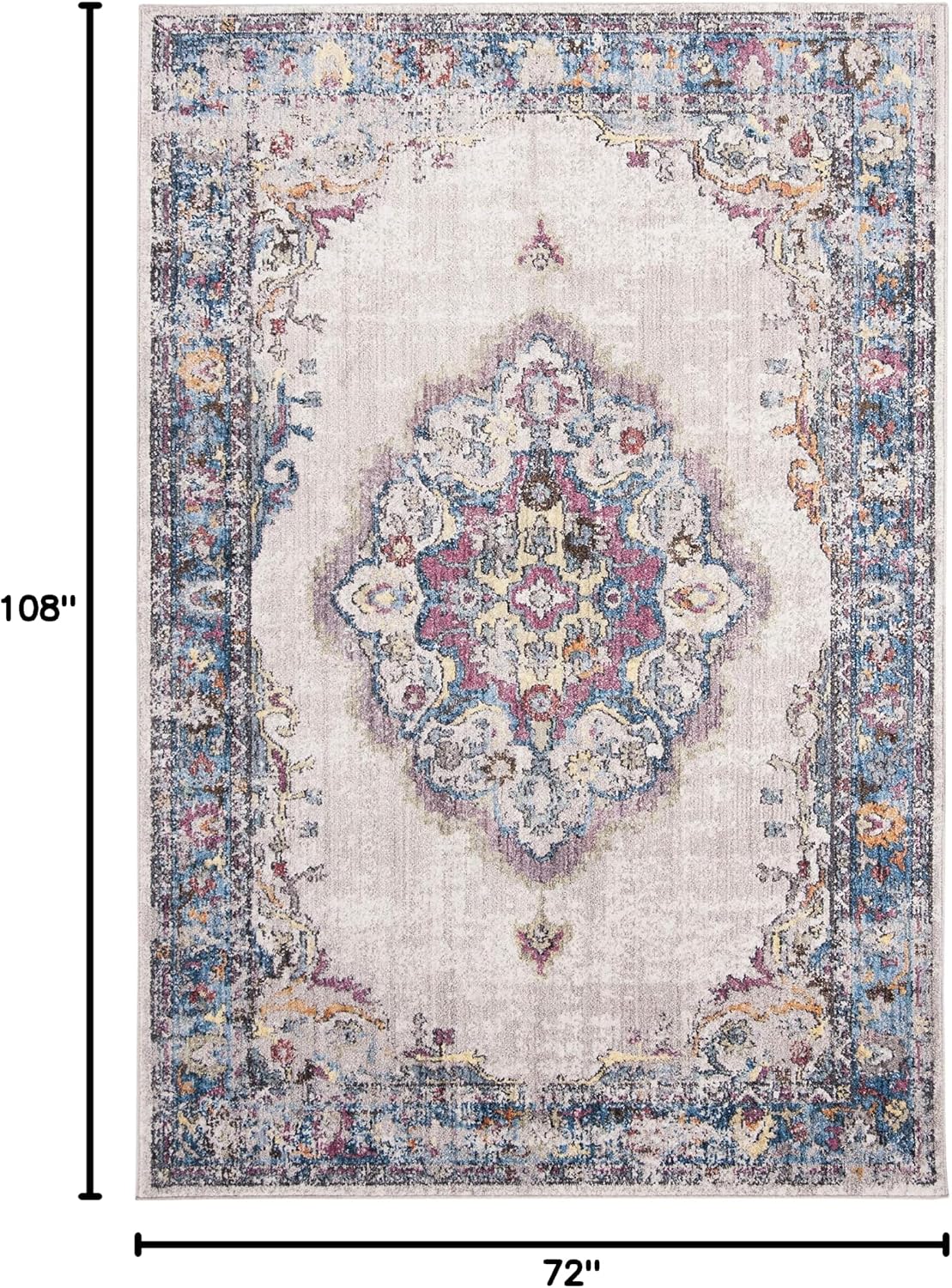SAFAVIEH Bristol Collection Area Rug - 6' x 9', Light Grey & Blue, Boho Chic Medallion Distressed Design, Non-Shedding & Easy Care, Ideal for High Traffic Areas in Living Room, Bedroom (BTL343A)