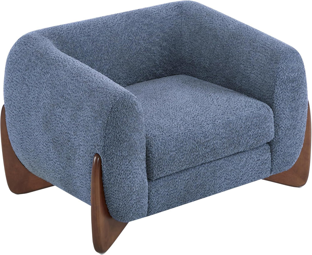 Christopher Knight Home Holly Modern Boucle Fabric Upholstered Club Chair for Living Room, Home Office, Apartment, Relaxing Chair with Removable Cushion and Birch Wood Legs, Blue + Walnut