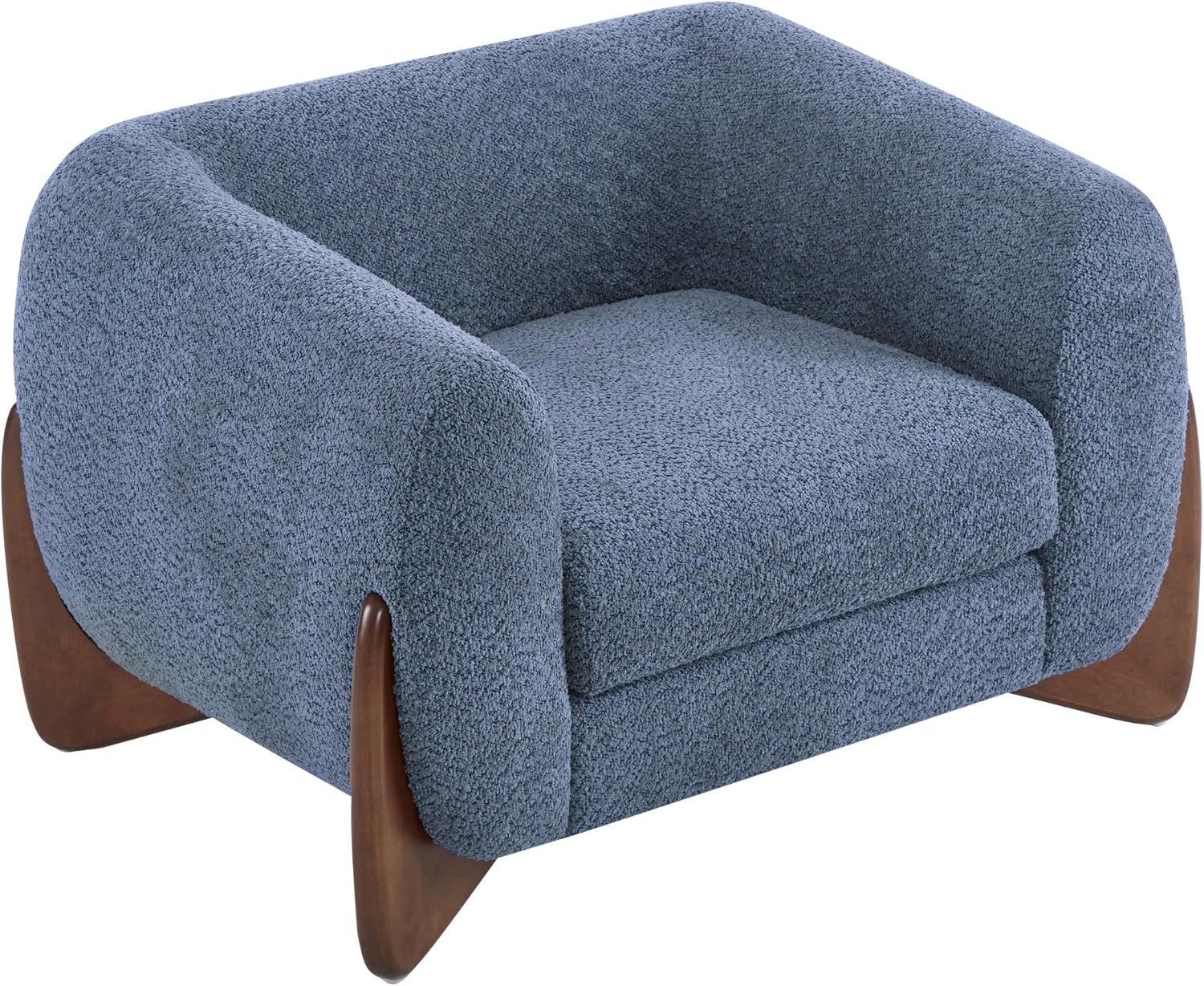Christopher Knight Home Holly Modern Boucle Fabric Upholstered Club Chair for Living Room, Home Office, Apartment, Relaxing Chair with Removable Cushion and Birch Wood Legs, Blue + Walnut