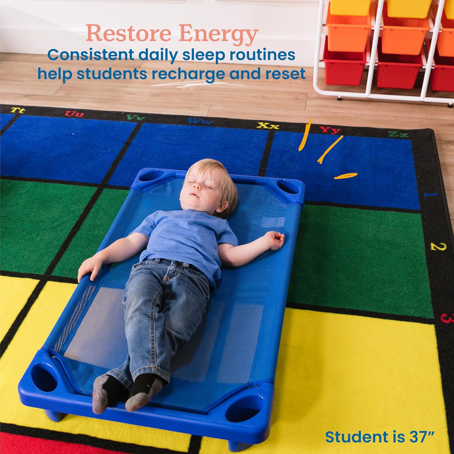 ECR4Kids Streamline Cot, Ready-to-Assemble, Toddler Size, Classroom Furniture, Blue, 6-Pack