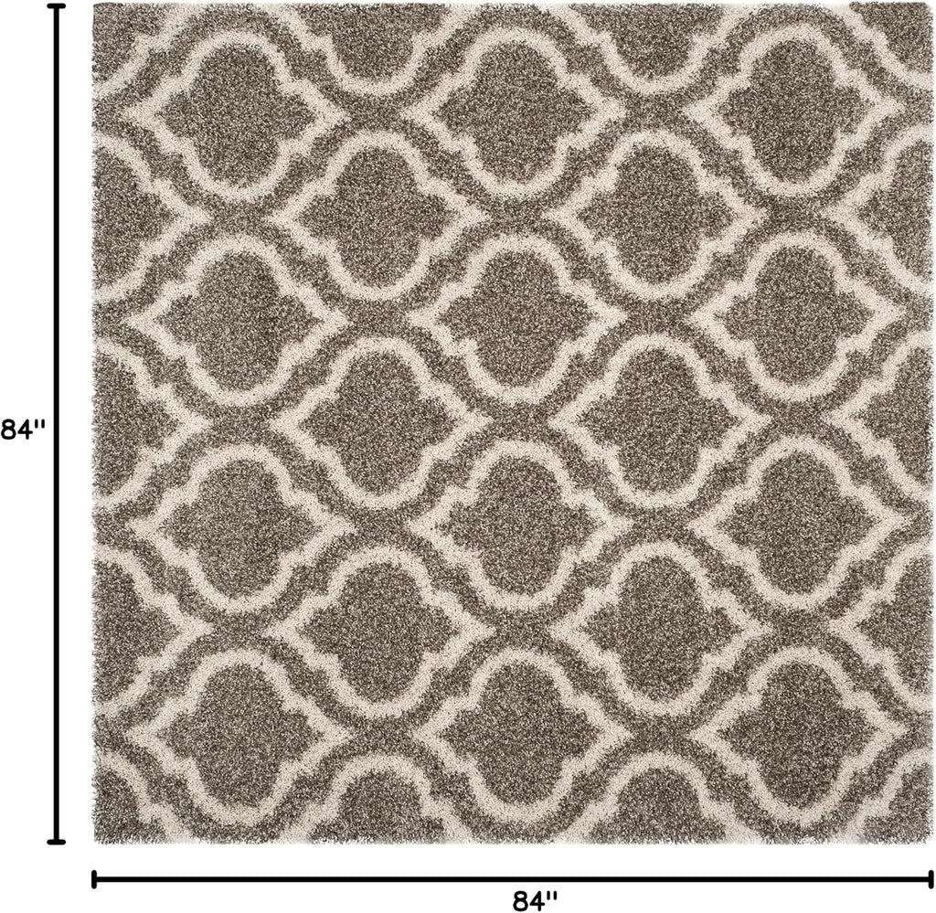 SAFAVIEH Hudson Shag Collection Area Rug - 7' Square, Grey & Ivory, Moroccan Design, Non-Shedding & Easy Care, 2-inch Thick Ideal for High Traffic Areas in Living Room, Bedroom (SGH284B)