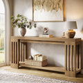 Tribesigns 70.9-Inch Extra Long Entryway Table, Farmhouse Sofa Console Table with Vertical Stripe Legs, 2-Tier Entry Furniture for Living Room, Hallway, Entrance (Light Brown)