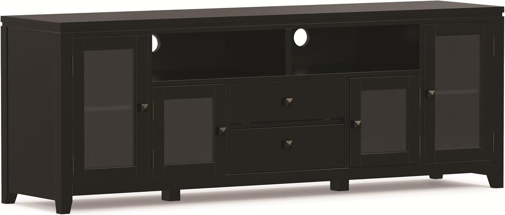 SIMPLIHOME Cosmopolitan TV Stand - 72 inch Wide Solid Wood Media Console in Black, Contemporary Entertainment Center for Living Room for TVs up to 80 Inches with Drawers and Cable Management