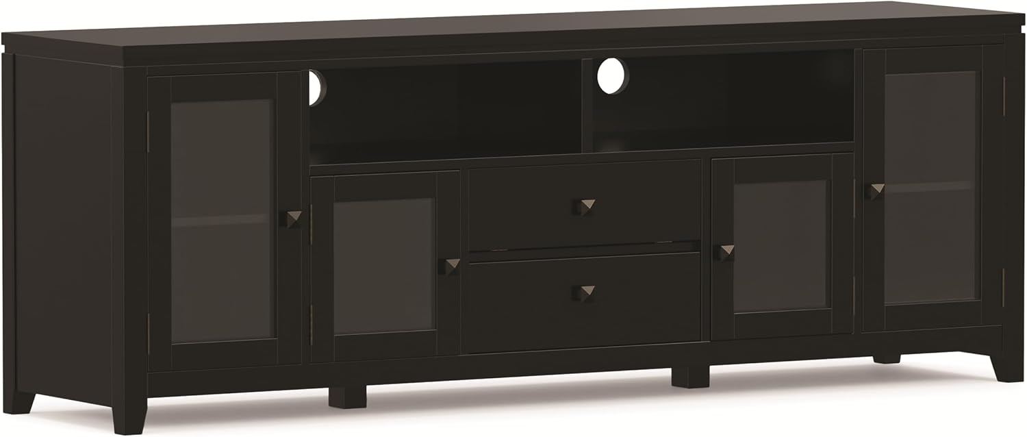 SIMPLIHOME Cosmopolitan TV Stand - 72 inch Wide Solid Wood Media Console in Black, Contemporary Entertainment Center for Living Room for TVs up to 80 Inches with Drawers and Cable Management