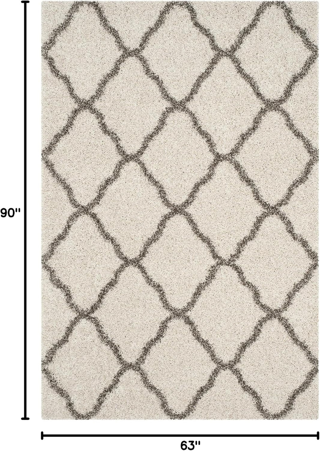 SAFAVIEH Hudson Shag Collection Area Rug - 5'3' x 7'6', Ivory & Grey, Moroccan Trellis Design, Non-Shedding & Easy Care, 2-inch Thick Ideal for High Traffic Areas in Living Room, Bedroom (SGH283A)