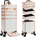 AROUS Rolling Makeup Train Case 5 in 1 Cosmetology Case on Wheels Large Cosmetic Organizer Travel Cart for Hairstylist Artist Nail Beauty Salon Barber,White