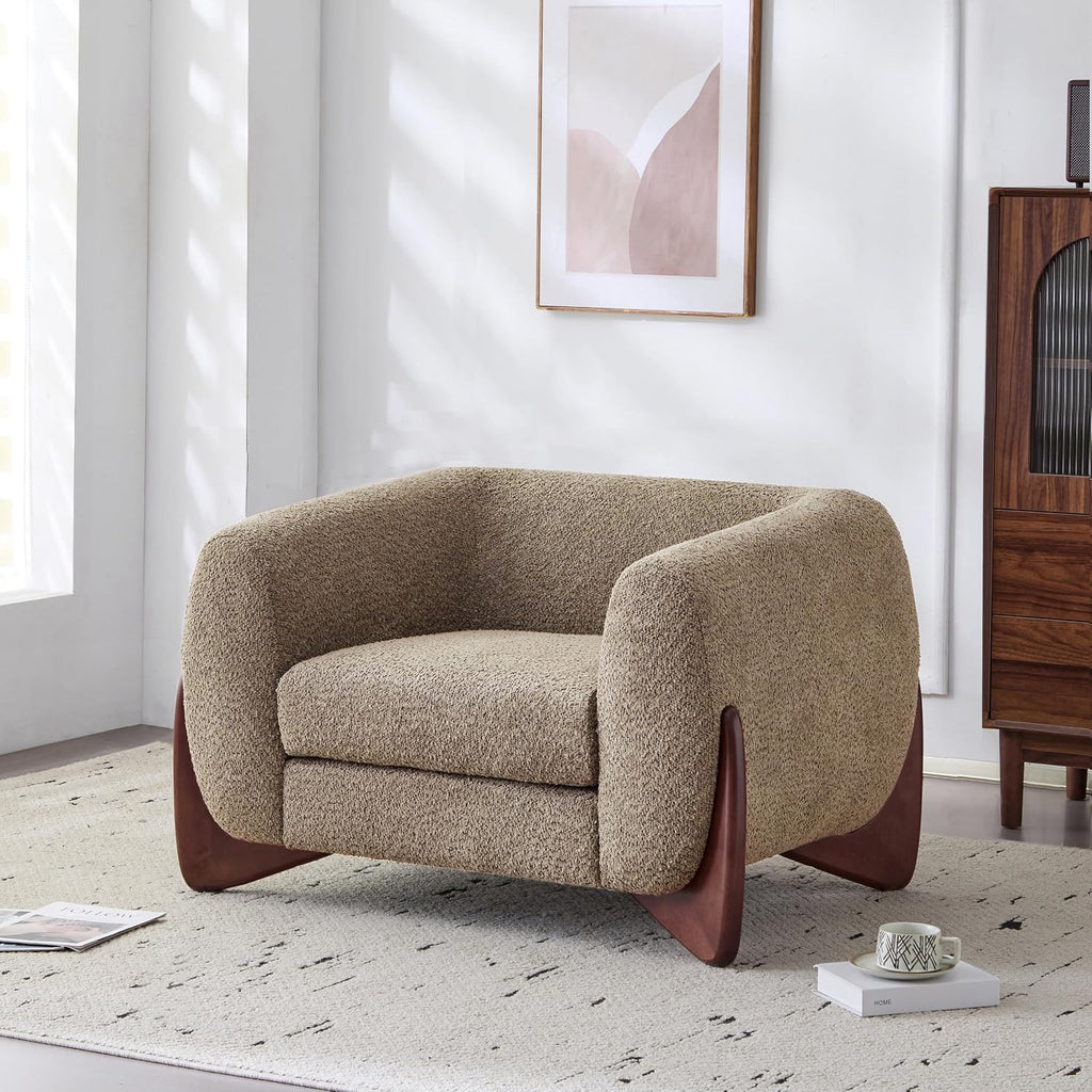 Christopher Knight Home Holly Modern Boucle Fabric Upholstered Club Chair for Living Room, Home Office, Apartment, Relaxing Chair with Removable Cushion and Birch Wood Legs, Light Brown