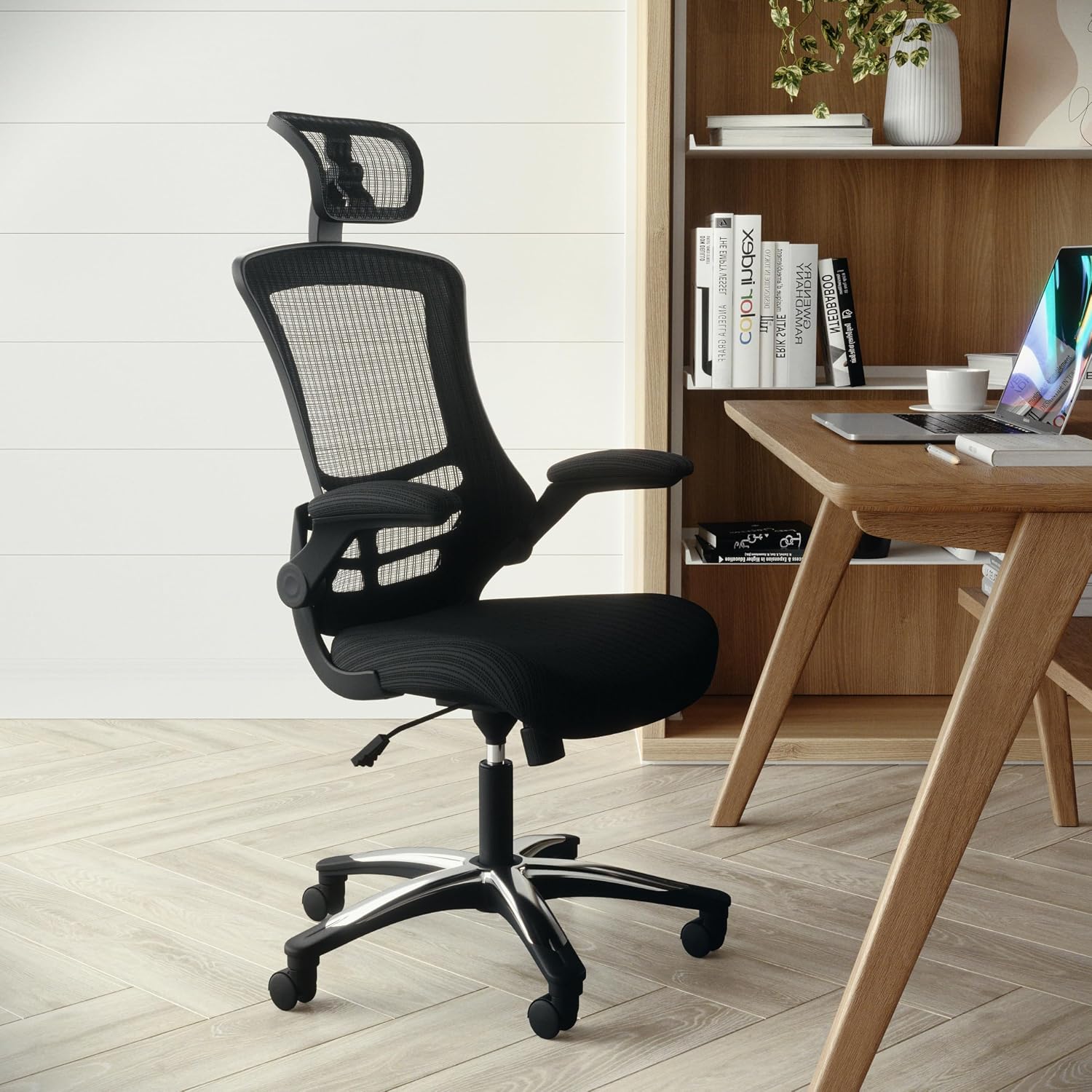 Flash Furniture Kelista High-Back Swivel Office Chair with Adjustable Lumbar Support and Seat Height, Ergonomic Mesh Desk Chair, Black