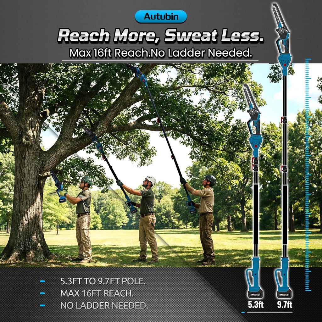 Cordless 2-in-1 Pole Saw & 8' Mini Chainsaw,Brushless 1200W Motor,2x21V 4.0Ah Batteries,Extension Pole with 0-180° Adjustable Head,Auto Oiling,Max 16FT Reach for Tree or Branches Tree Trimming