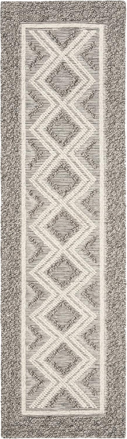 SAFAVIEH Vermont Collection Runner Rug - 2'3' x 14', Grey & Ivory, Handmade Wool & Cotton, Ideal for High Traffic Areas in Living Room, Bedroom (VRM212C)