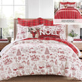 Levtex Home - Yuletide Comforter Set - Full/Queen Comforter 90x94 and Two Standard Pillow Cases 20x26 - Christmas Holiday Script - Red and Cream - Cotton