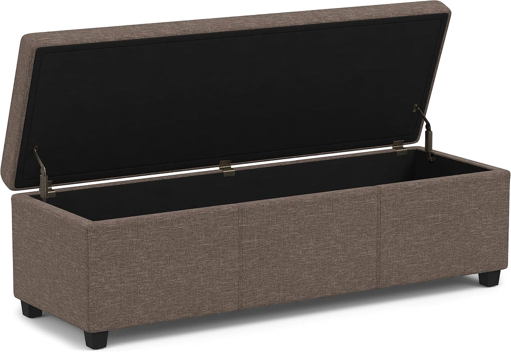 SIMPLIHOME Avalon Extra Large Storage Ottoman Bench - 54 inch Wide Upholstered Linen Look Fabric Rectangular Lift-Top Ottoman in Fawn Brown, Contemporary Bench for Living Room with Hidden Storage